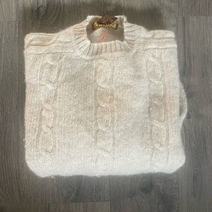 Vintage Shetland wool Cozy Cable-Knit Crewneck Sweater - Cream